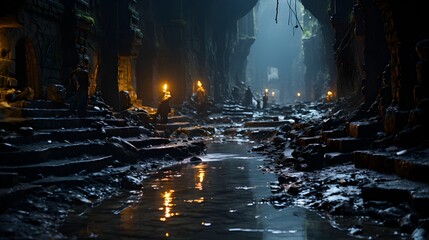 Mysterious cavern through a dark and damp cave