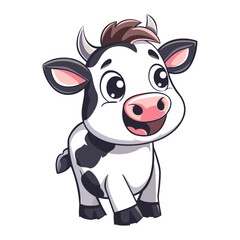 Fototapeta premium Cute Happy Cow Cartoon Vector Icon Illustration on transparent background