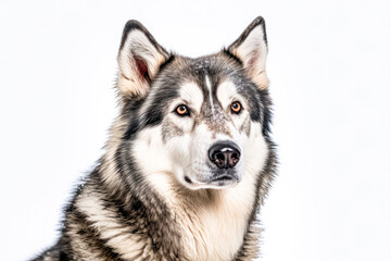 Fototapeta premium Siberian Husky in studio setting against white backdrop, showcasing their playful and charming personalities in professional photoshoot.
