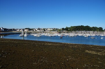 Marina of St Malo at low tide in Brittany in France, Europe