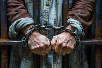 Man holding chain and handcuffs