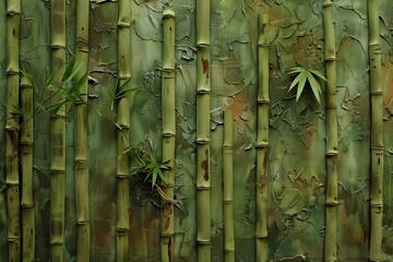 Plant growing on bamboo poles with green leaves