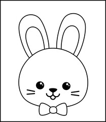 Coloring page. Portrait of boy bunny with bow tie. Black and white rabbit. Vector