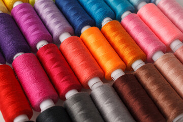 Set of colorful spools of thread