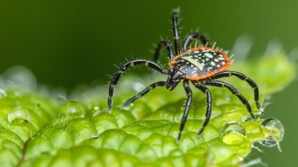 Fototapeta premium Close up of adult female deer tick transmitting lyme disease, borreliosis bacterial infection