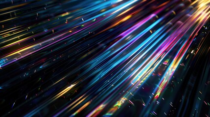Holographic Iridescent glare and stripes of light on a black background