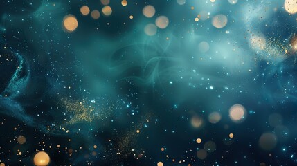 Blue-green background and gold particles, Luxury