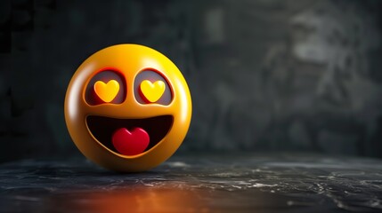3d Yellow emoji with heart eyes, black background