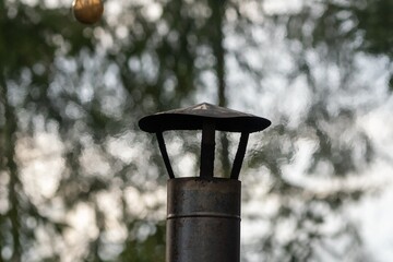 Rustic Metal Chimney Cap in Forest Setting