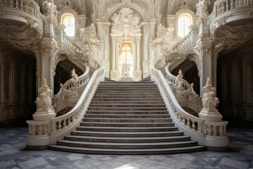 Magnificent Stairs hall palace. Modern art design. Generate Ai