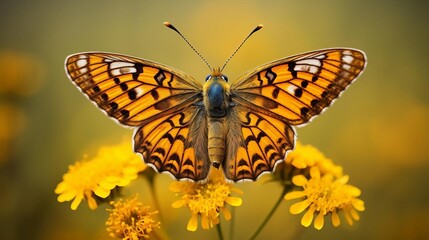 Fototapeta premium A butterfly is sitting on a yellow flower