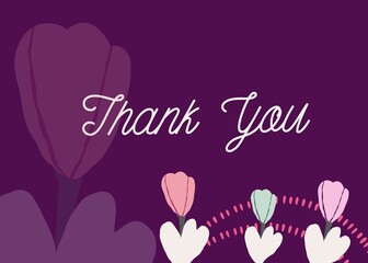 thank you card floral design with purple background