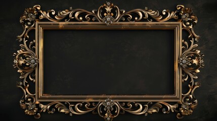 A gold framed picture with a black background