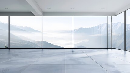 Panoramic Window with Mountain View in Minimalist Room