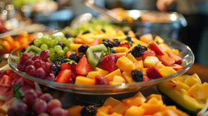 Wellness Dinner Experience: Fresh Fruit Salad Served on Table for a Healthy Meal