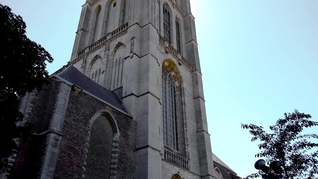 Low angle view of the St. Catharijnekerk, St Catherine Church in the fortified city of Brielle, Netherlands.