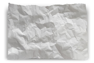 Crumpled white sheet of worn paper, vector template retro texture overlay.