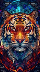 A colorful tiger with a large, glowing eye