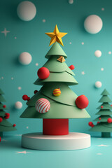 A Christmas tree with a star on top and many ornaments