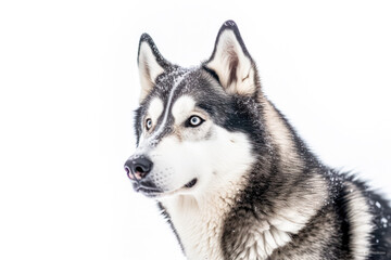 Husky in studio setting against white backdrop, showcasing their playful and charming personalities in professional photoshoot.