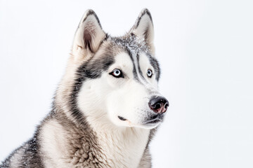 Fototapeta premium Husky in studio setting against white backdrop, showcasing their playful and charming personalities in professional photoshoot.
