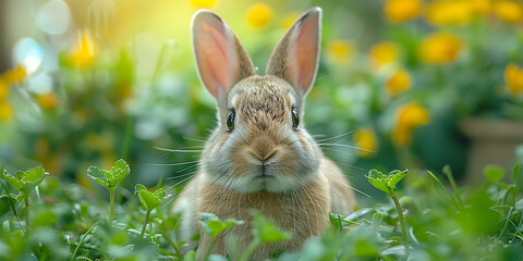 Fototapeta premium Springtime Ester Bunny among Carrots and Pastels