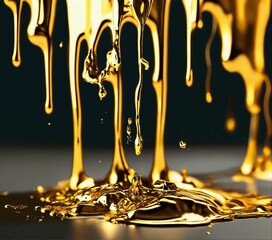melted gold dripping isolated on transparent background cutout	