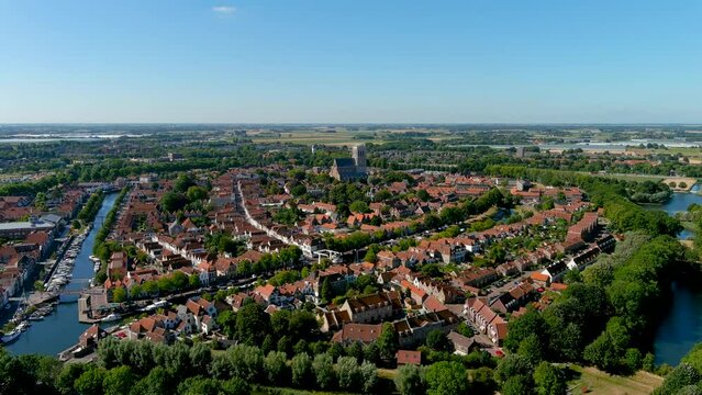 Aerial view of the fortified city of Brielle, South Holland, Netherlands.