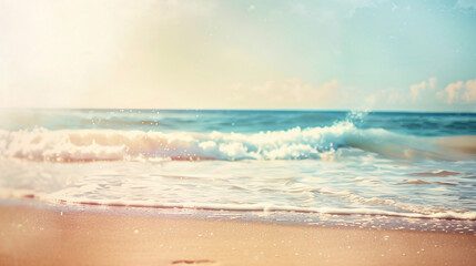 Golden beach waves. Tranquil beach scene with soft waves crashing on the golden sand, perfect for summer and travel themes.