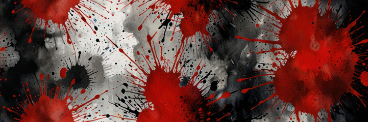 Abstract grunge watercolor background with black and red splashes