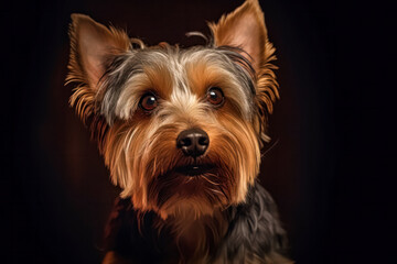 Naklejka premium Yorkshire Terrier in studio setting against black backdrop, showcasing their playful and charming personalities in professional photoshoot.