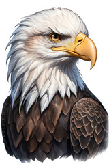 Naklejka premium A beautiful drawing and illustration of a fluffy and cute bald eagle. 