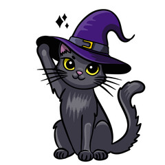 Vector illustration cute halloween cat in a hat