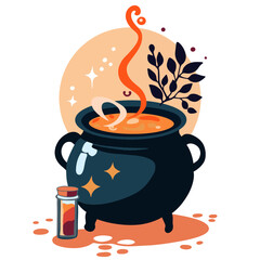 Vector illustration witch pot with potion