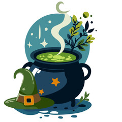Vector illustration witch pot with potion