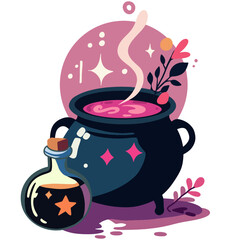 Vector illustration witch pot with potion