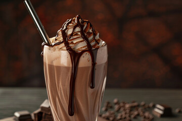 Rich Chocolate Milkshake with Whipped Cream and Chocolate Drizzle