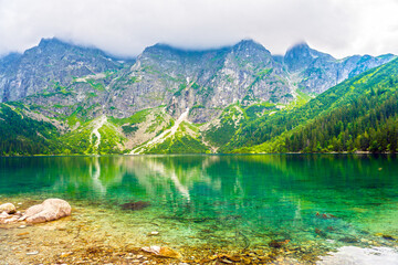 Tatra National Park in Poland. Mountains lake Morskie oko or Sea Eye lake In High Tatras. Five lakes valley © etraveler