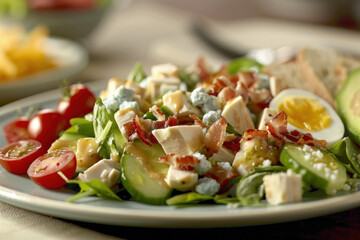 Fresh Cobb Salad with Chicken, Bacon, Avocado, Egg, and Blue Cheese Crumbles