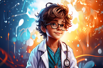 Child Medical Physician Doctor With Stethoscope Hopeful Aspiring Future Career Job Occupation Concept On Abstract Backdrop Illustration