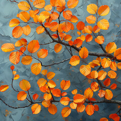 Autumn Leaves Cascading onto White Canvas