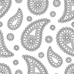 Seamless paisley pattern with traditional asian elements. Hand drawn vector background pattern.
