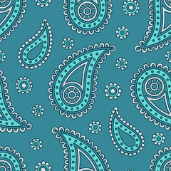 Seamless paisley pattern with traditional asian elements. Hand drawn vector background pattern.
