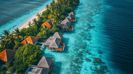 Fototapeta premium Aerial View of Beach Resort in the Middle of the Ocean