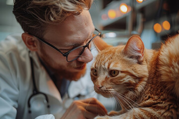 A vet performing an X-ray on a cat, looking for bone fractures. Concept of diagnostic imaging and veterinary technology. Generative Ai.