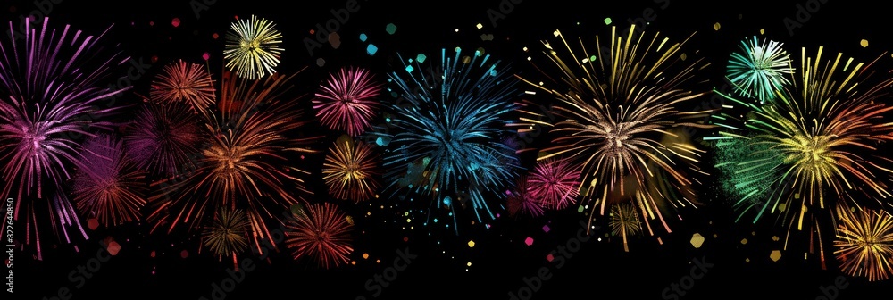 Wall mural fireworks display. new year holiday concept with colorful abstract fireworks on dark night