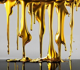 melted gold dripping isolated on transparent background cutout	