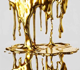 melted gold dripping isolated on transparent background cutout	