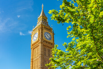 Big Ben tower in spring, London, UK