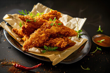 Spicy Fried Chicken Tenders with Fresh Herbs and Dipping Sauce